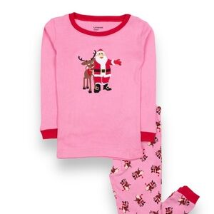Leveret Girls Christmas Santa Print Cotton Pajama Set